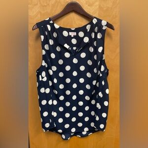 Pixley Navy Polka Dot Sleeveless Blouse, Classic Dot Print Top, Size 2X